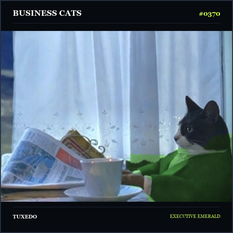 Business Cat 0370 Tuxedo in an emerald suit