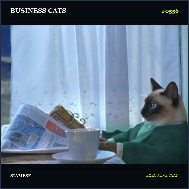 Business Cat 0556 Siamese in a cyan suit