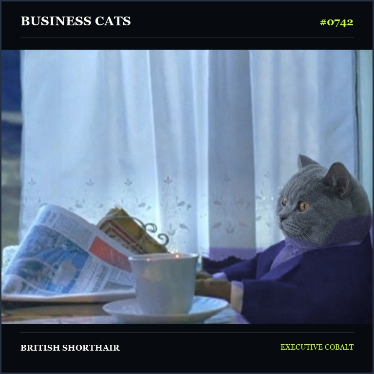 Business Cat 0742 British Shorthair in a cobalt suit